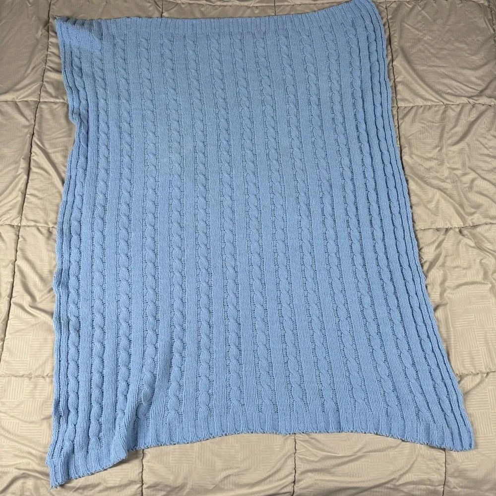 Nordstrom Baby Blue Soft Chenille Cable Knit Crib Security Lovey Blanket 30x40
